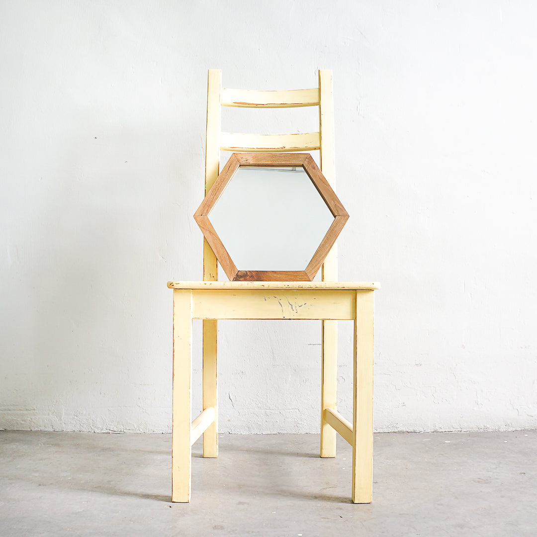 teak hexagon mirror