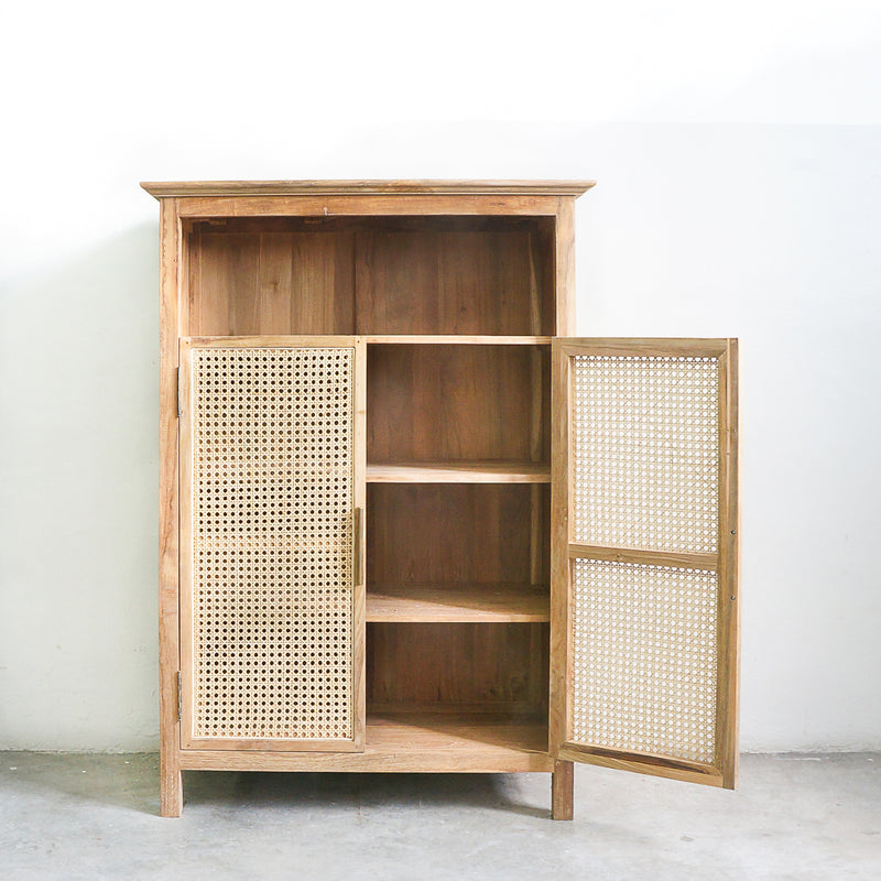 rattan and teak cabinet