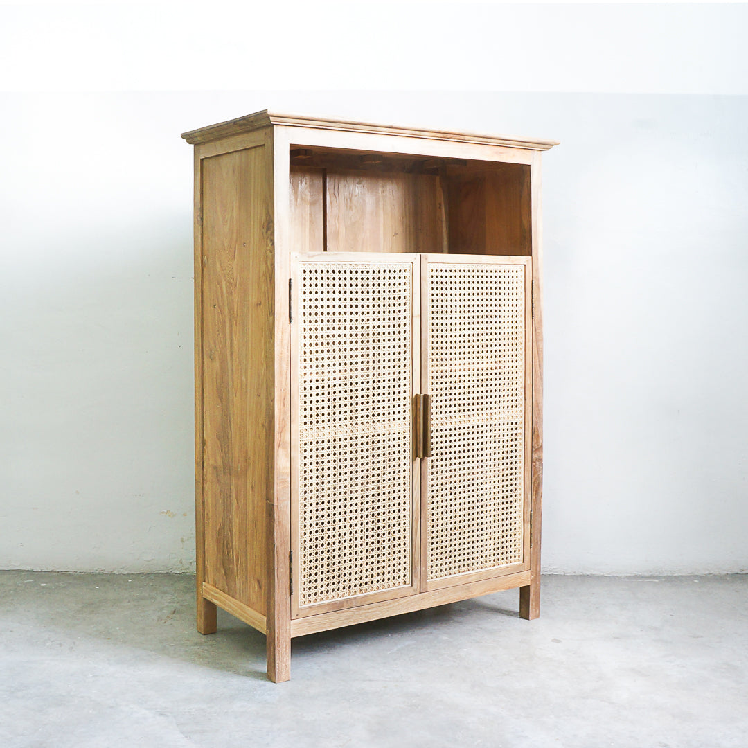 rattan teak and brass buffet cabinet
