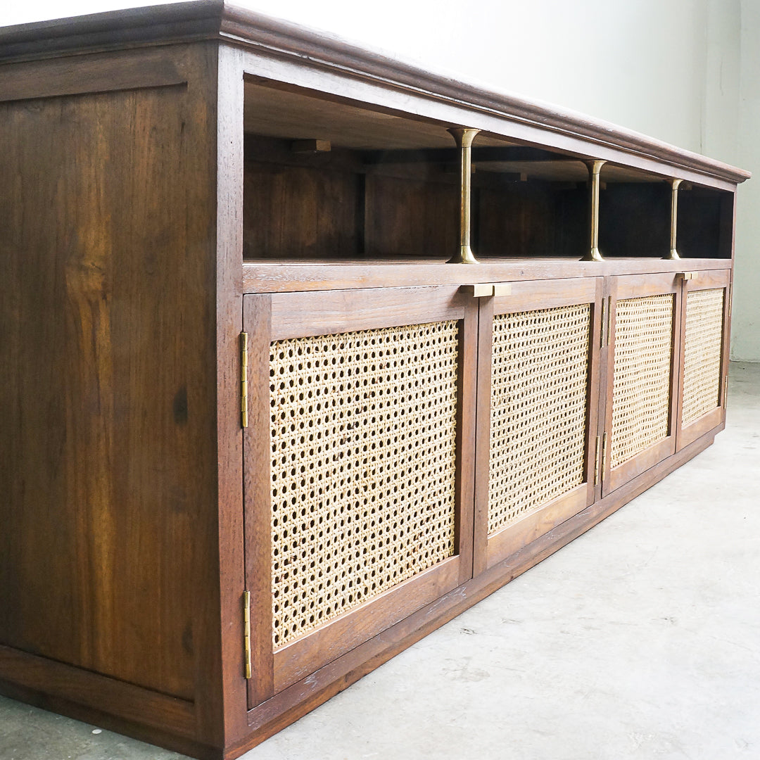 rattan teak media console