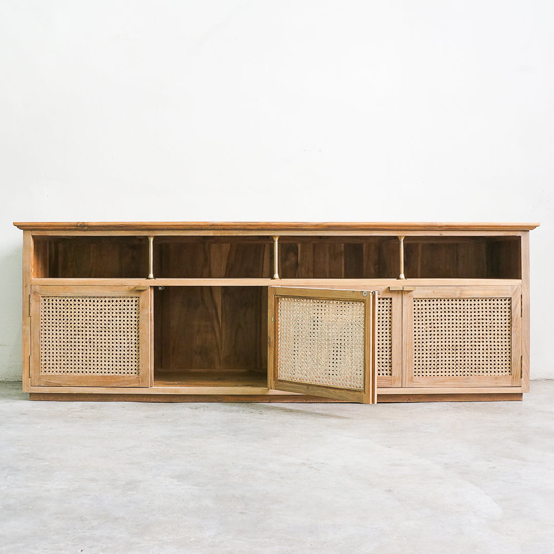 teak and rattan tv console