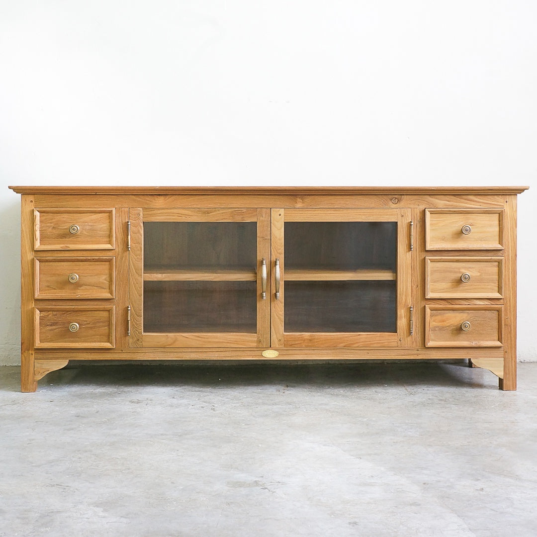 teak and glass tv console
