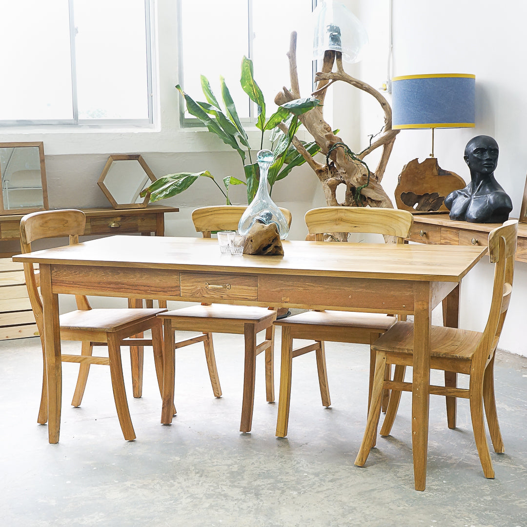teak dining table with drawer