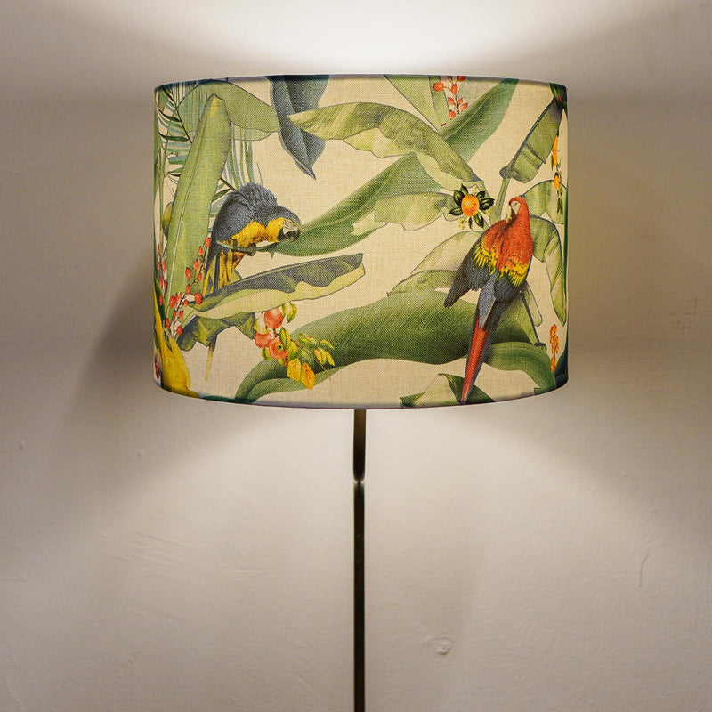 Custom lampshade with parrots and banana leaves in Singapore