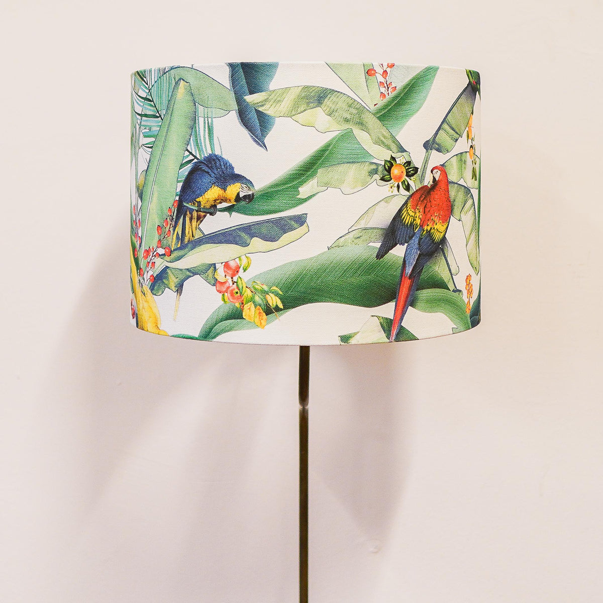 Custom lampshade with parrots and banana leaves in Singapore