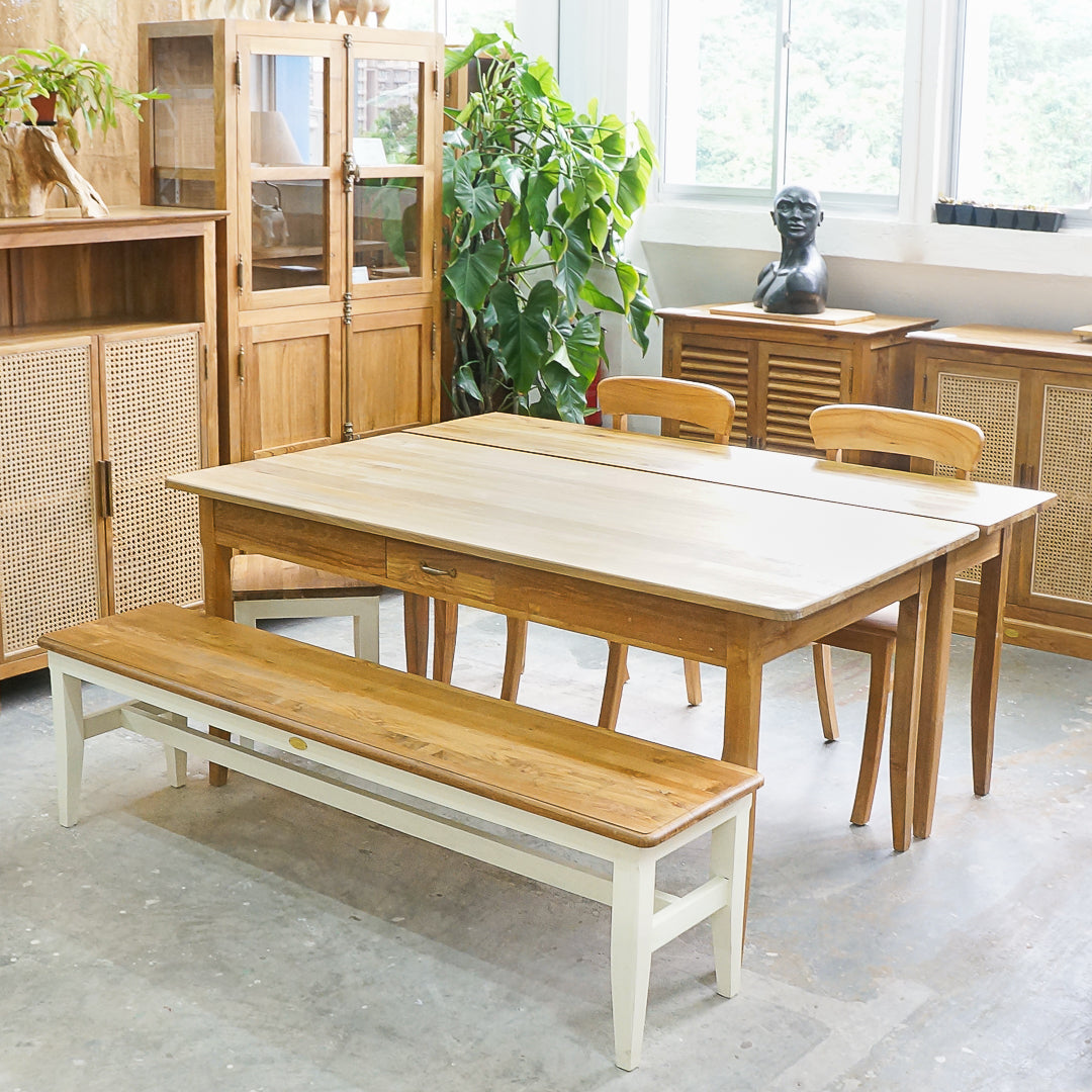 expandable dining table and bench teak