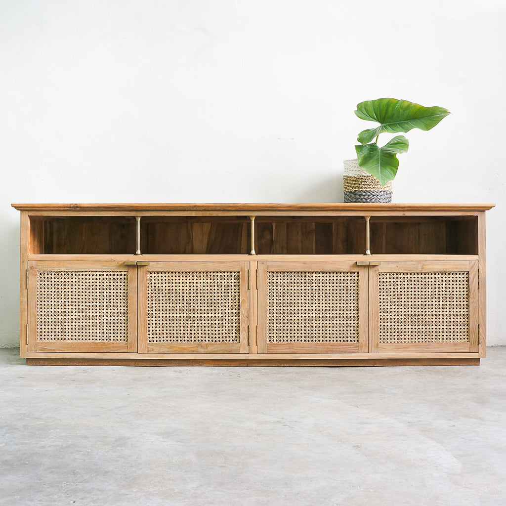 Rattan TV Console l Teak and Brass l César – Naturalis Historia
